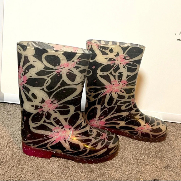 Firebugs By Mia Girl Purple Floral Rain Boots Size 13 - Picture 2 of 8